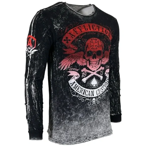 Affliction Men's T-shirt SPEED RUN Reversible Shirt Skull Biker S-2XL NWT - Picture 5 of 10